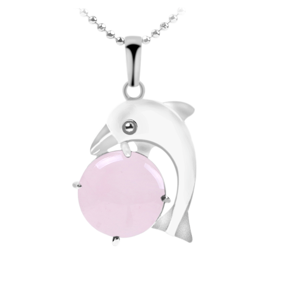 Chaîne et son Pendentif Reiki en Quartz rose "Amour & Confiance en soi" - Dauphin