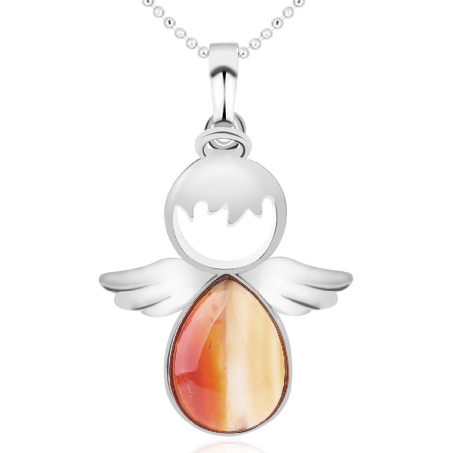 Chaîne et son Pendentif en Agate feu "Énergie & Sécurité" - Ange