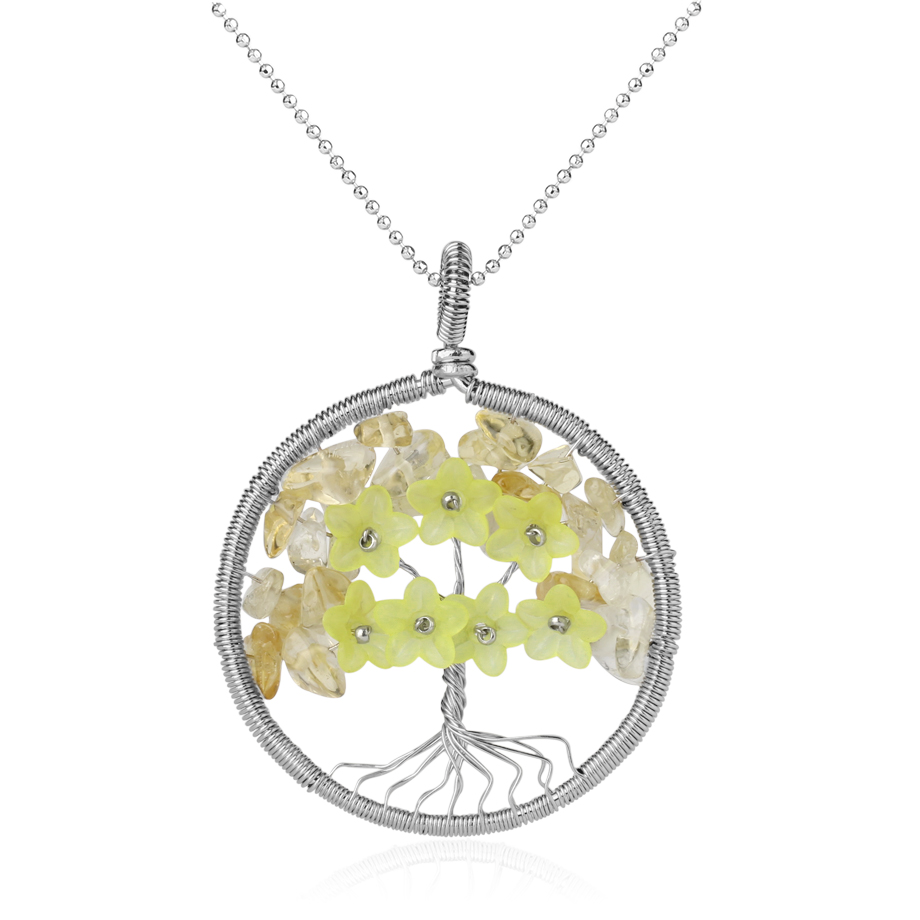 Chaîne et son Pendentif Reiki en Citrine "Joie & Abondance" - Arbre de vie