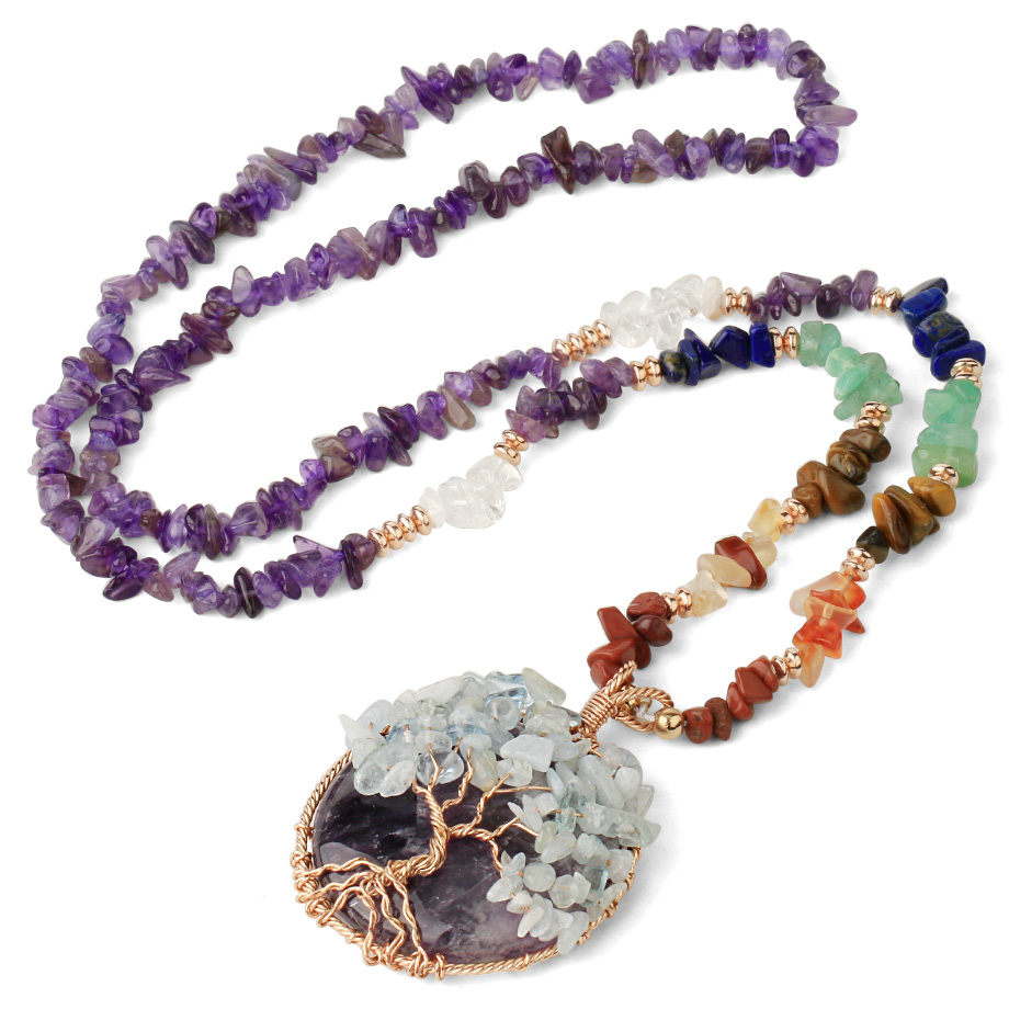 Cordon et son Pendentif Reiki en Améthyste "Force & Sagesse" - Arbre de vie