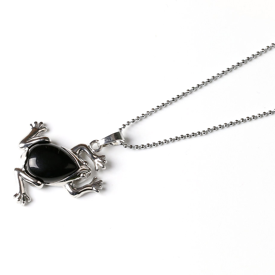Chaîne et son Pendentif Porte Bonheur en Onyx "Stabilité & Maîtrise de soi" - Grenouille