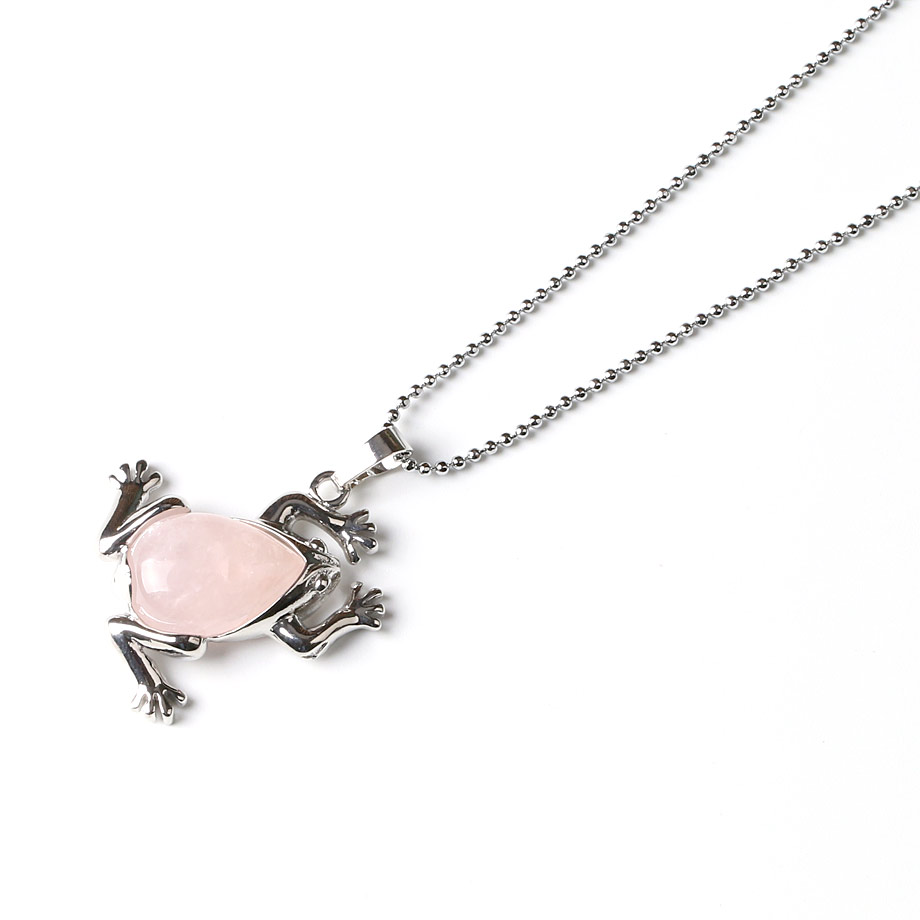 Chaîne et son Pendentif Porte Bonheur en Quartz rose "Amour & Confiance en soi" - Grenouille