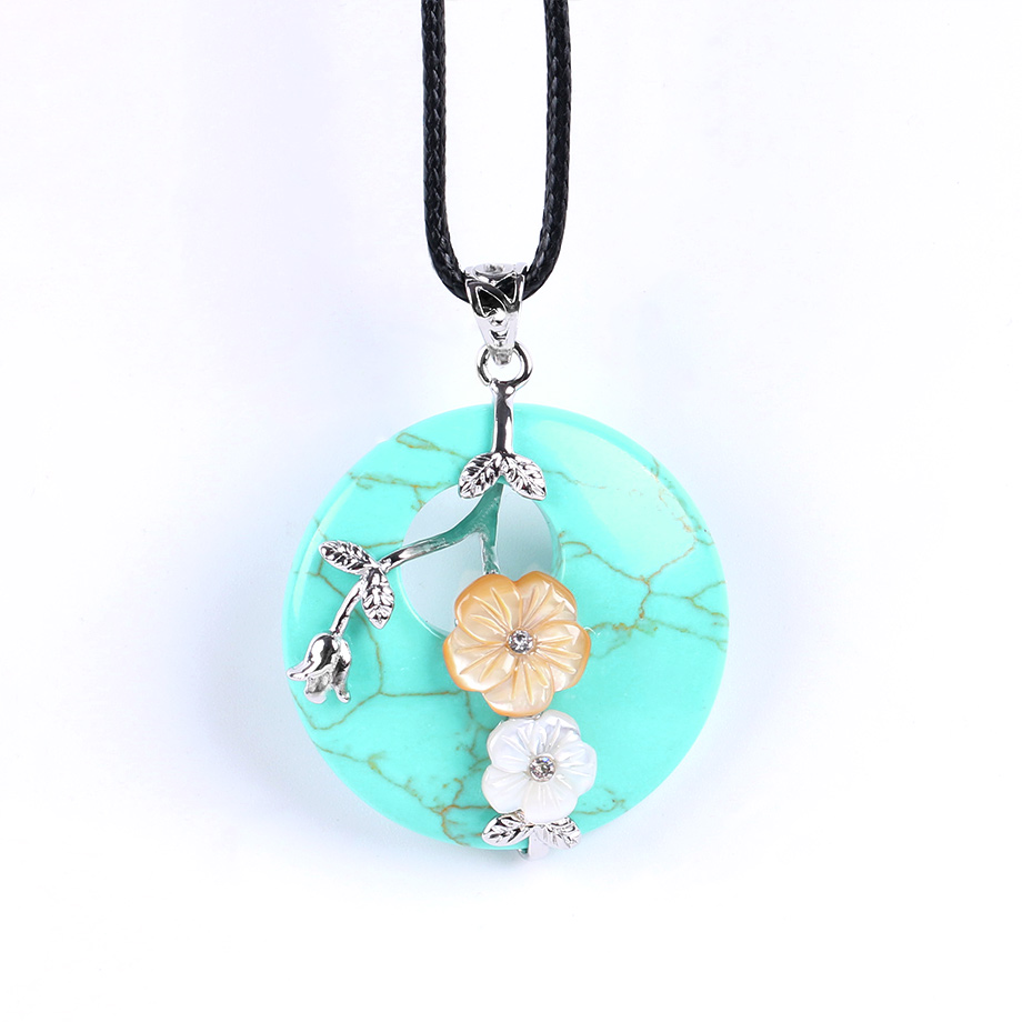 Cordon et son Pendentif Reiki en Turquoise "Stabilité & Empathie" - Fleur
