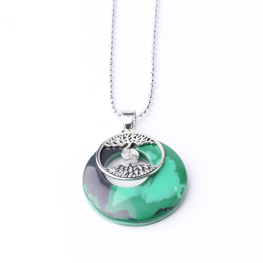 Chaîne et son Pendentif en Malachite "Protection & Clairvoyance" - Arbre de vie