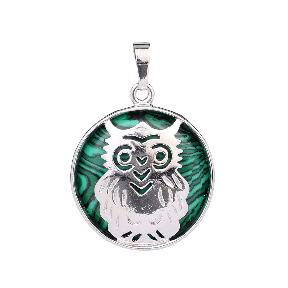 Pendentif Reiki en Malachite "Protection & Clairvoyance" - Chouette