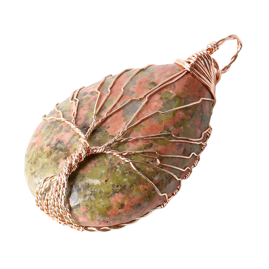 Pendentif Reiki en Unakite "Confiance & Sagesse" - Goutte & Arbre de vie