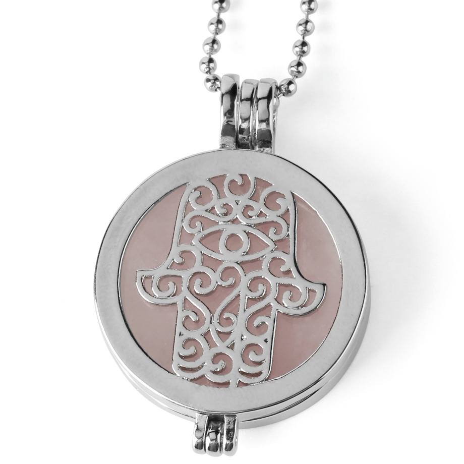 Chaîne et son Pendentif Guérison en Quartz rose "Amour & Confiance en soi" - Main de Fatma