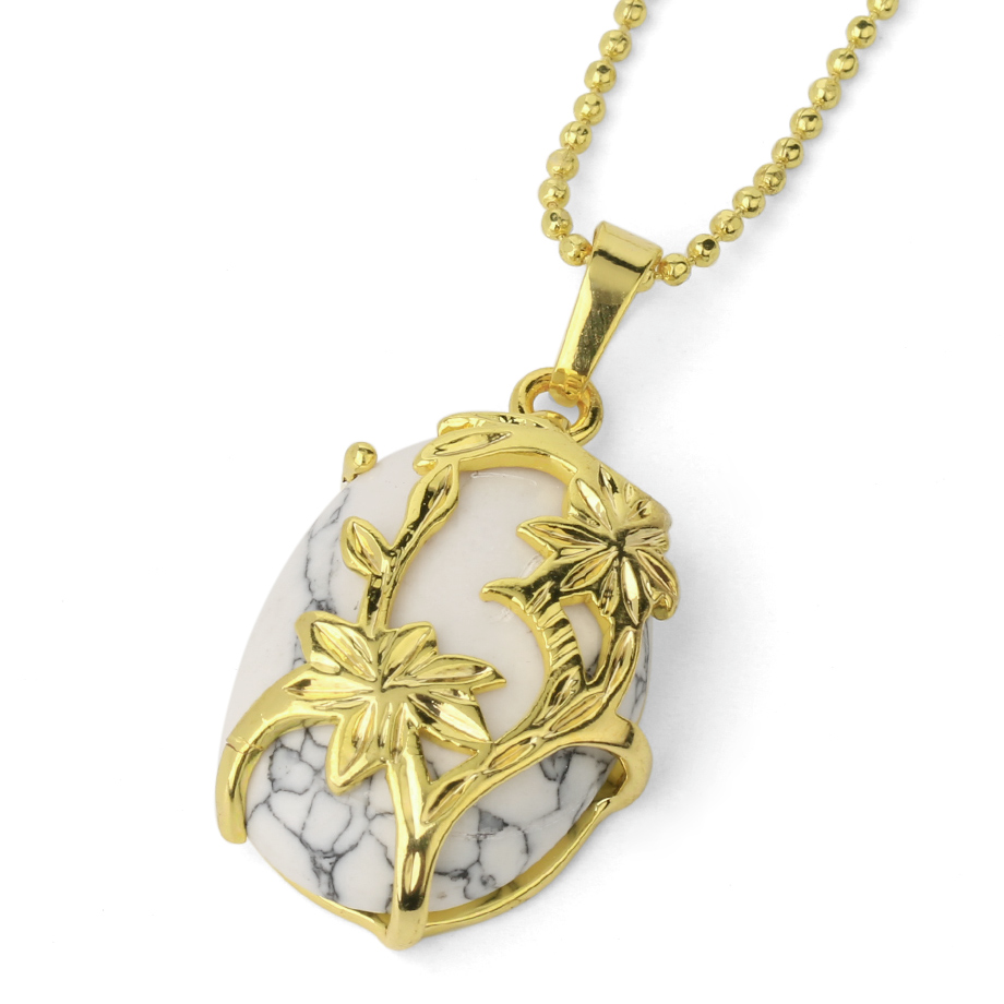 Chaîne et son Pendentif Reiki en Turquoise blanche "Sagesse & Conscience" - Cabochon