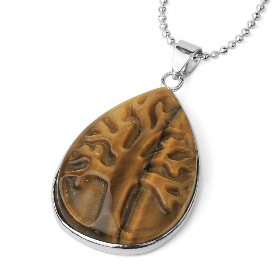 Chaîne et son Pendentif en Oeil de tigre "Courage & Audace" - Arbre de vie
