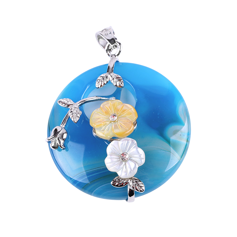 Pendentif en Agate bleue "Harmonie & Apaisement" - Fleur