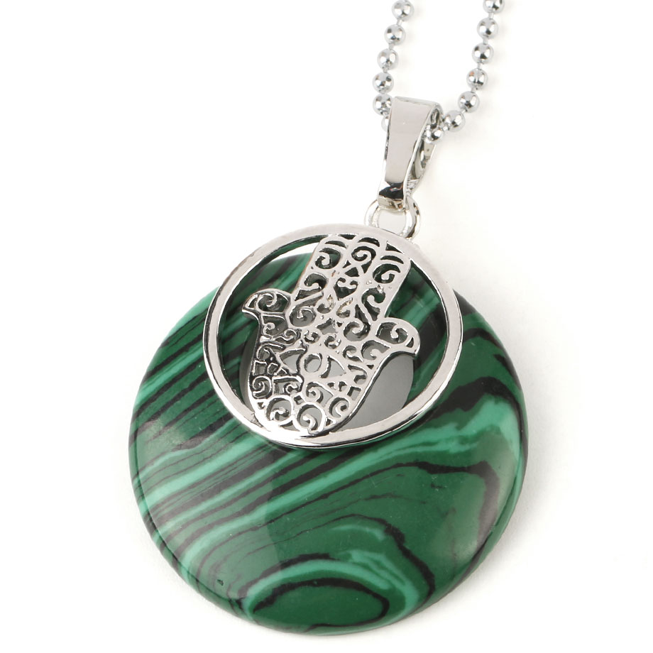 Chaîne et son Pendentif en Malachite "Protection & Clairvoyance" - Main de Fatma