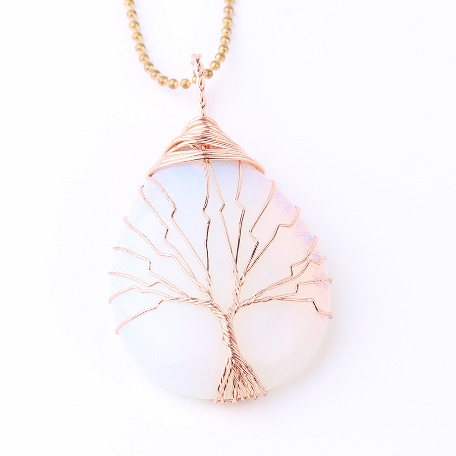 Chaîne et son Pendentif Reiki en Opale "Créativité & Spontanéité" - Goutte & Arbre de vie