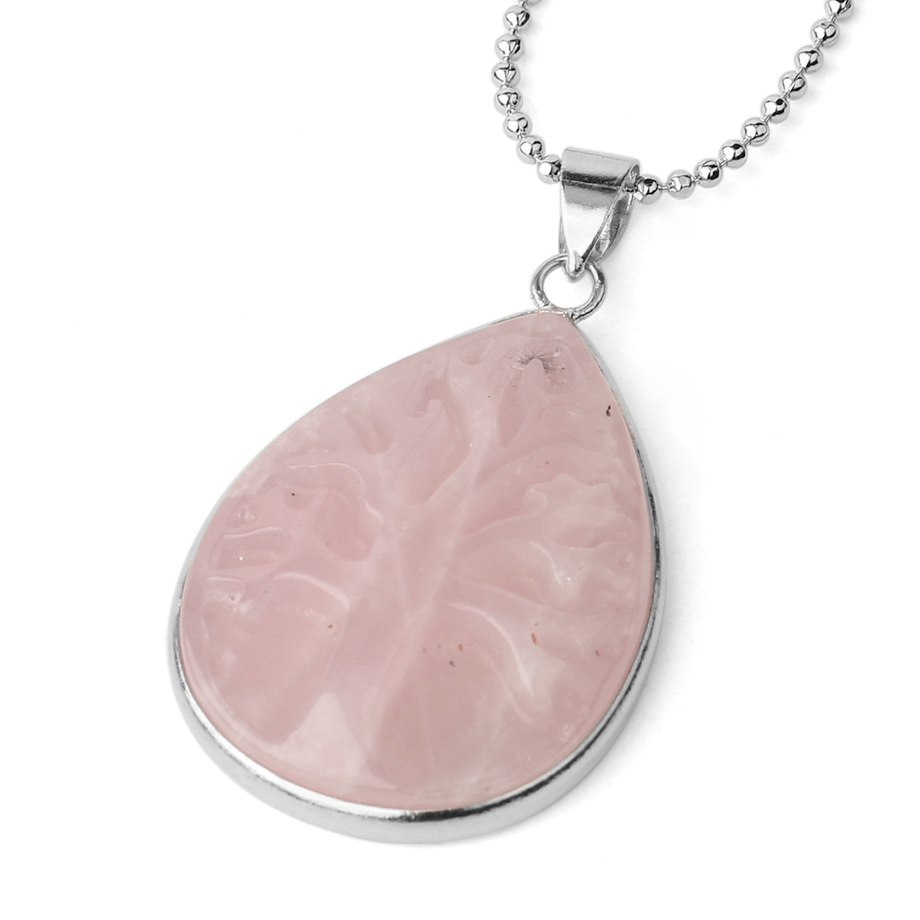 Chaîne et son Pendentif en Quartz rose "Amour & Confiance en soi" - Arbre de vie