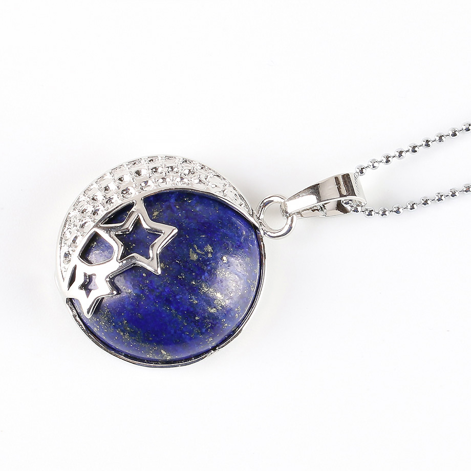 Chaîne et son Pendentif Reiki en Lapis-Lazuli "Santé & Harmonie" - Lune étoilée