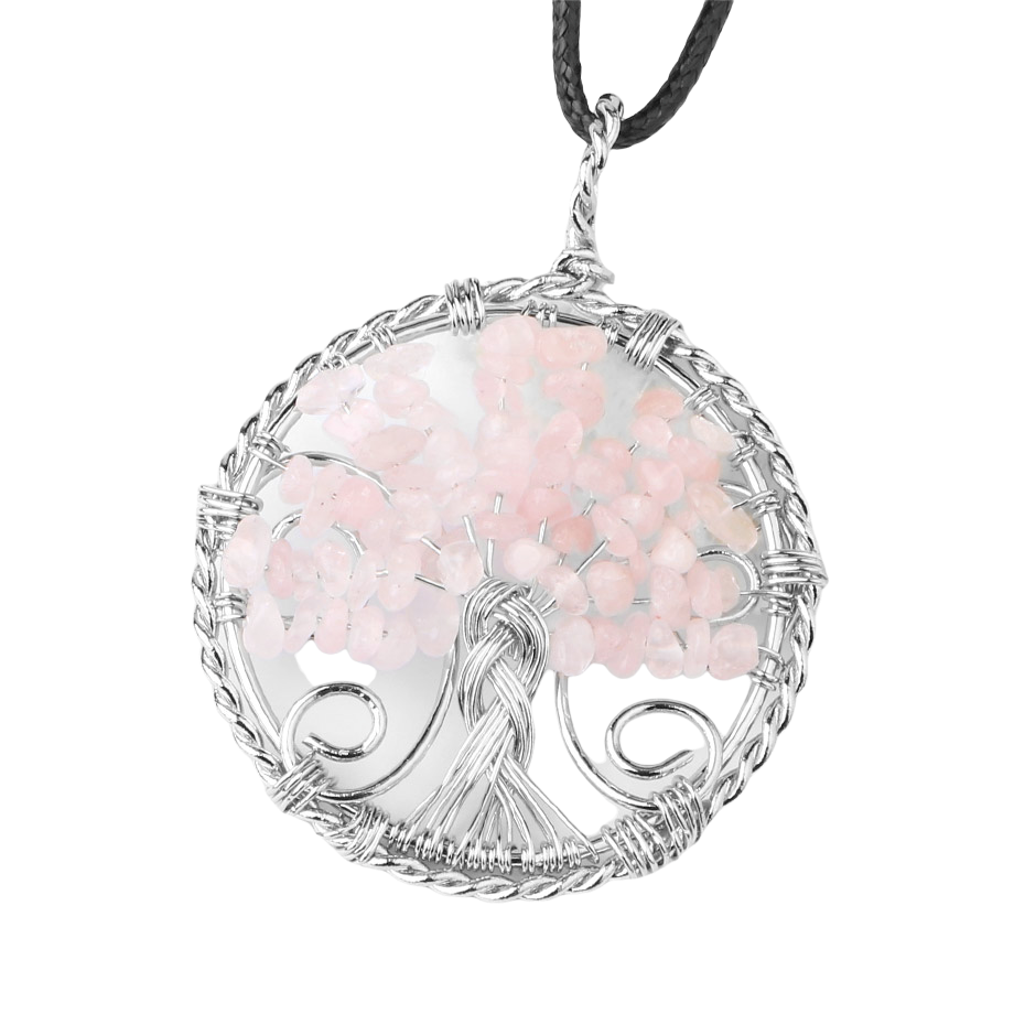 Cordon et son Pendentif Reiki en Quartz rose "Amour & Confiance en soi" - Arbre de vie