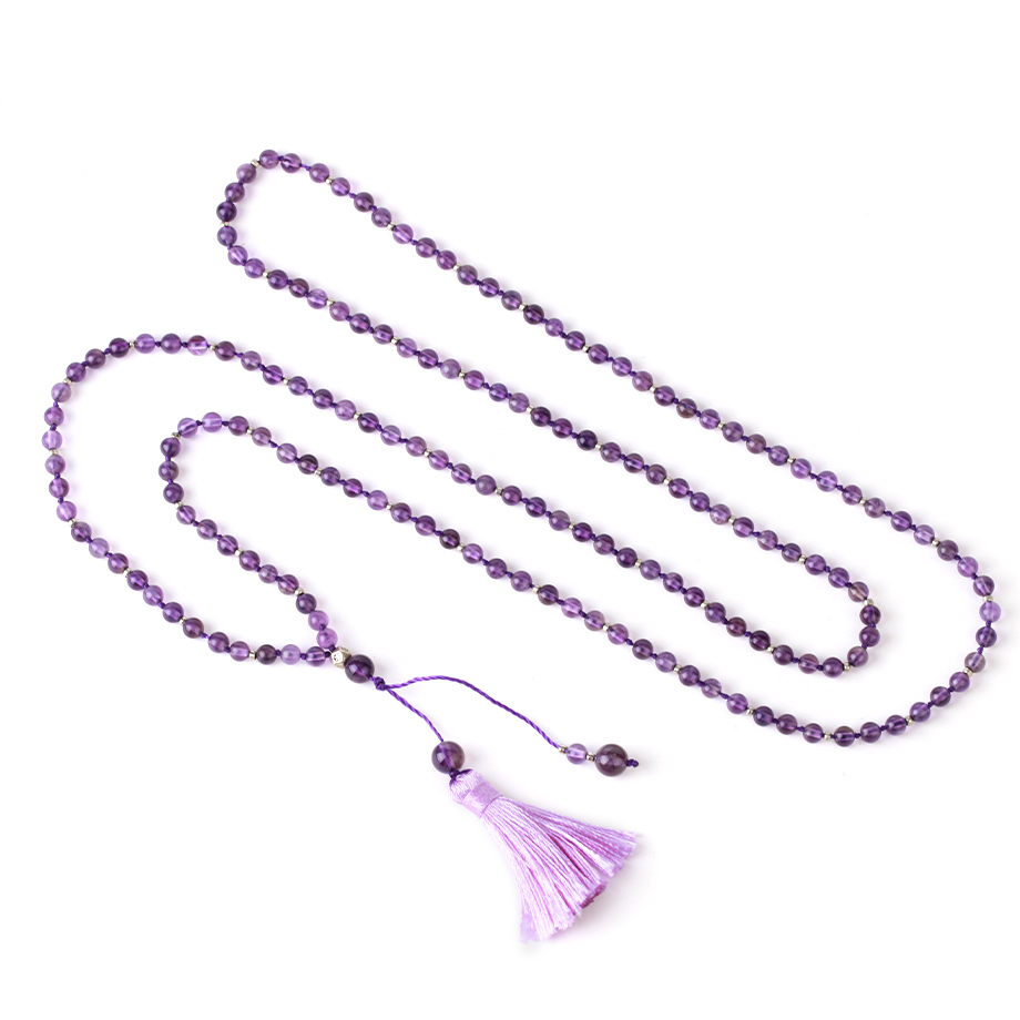 Collier Yoga en Améthyste "Force & Sagesse" - Houppe