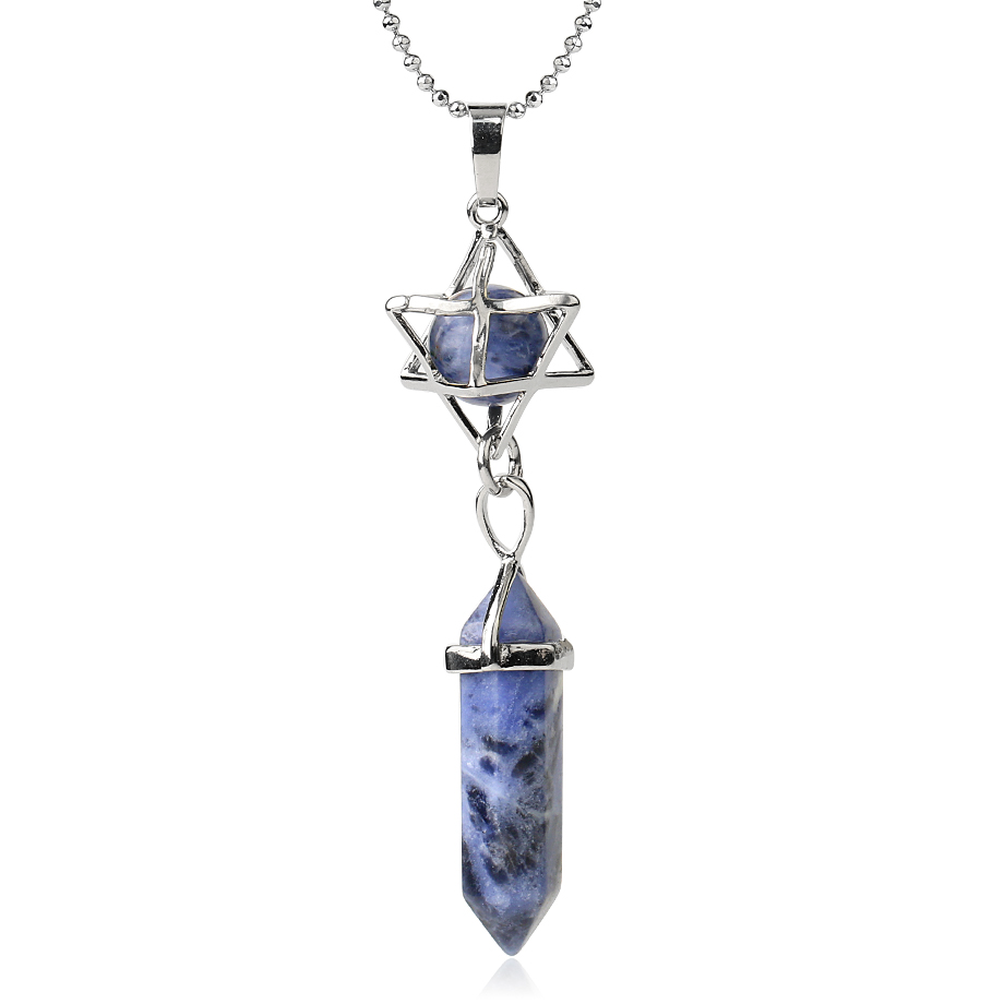 Chaîne et son Pendentif Guérison en Sodalite "Humilité & Courage" - Prisme & Merkaba