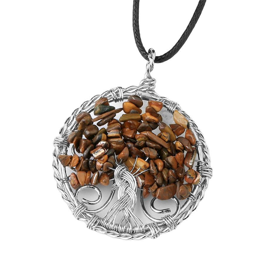 Cordon et son Pendentif Reiki en Oeil de tigre "Courage & Audace" - Arbre de vie