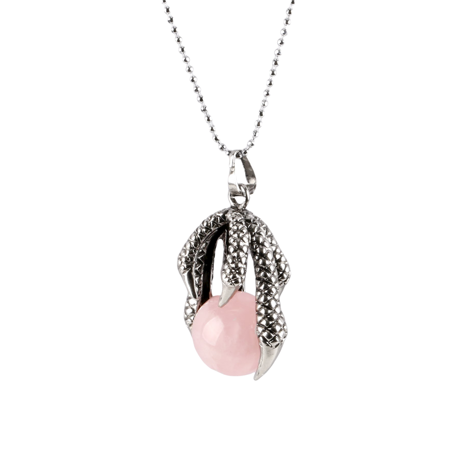 Chaîne et son Pendentif en Quartz rose "Amour & Confiance en soi" - Griffes de dragon
