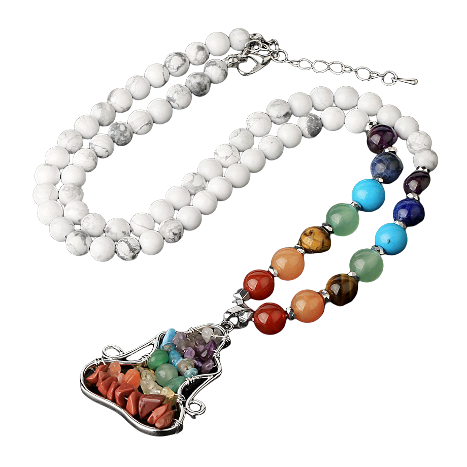Chaîne et son Pendentif Sept Chakras en Turquoise blanche "Sagesse & Conscience"
