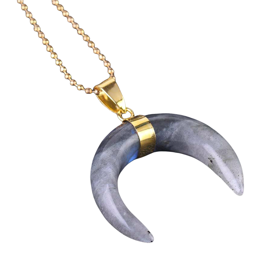 Chaîne et son Pendentif Reiki en Labradorite "Protection & Développement" - Croissant de lune