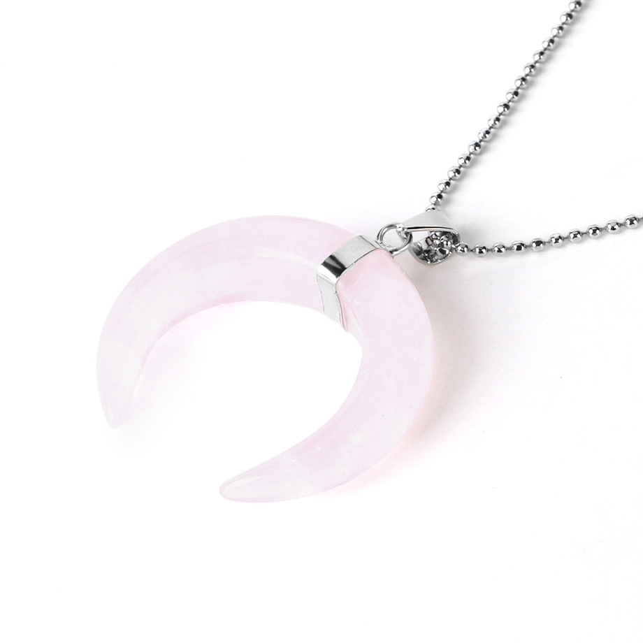 Chaîne et son Pendentif Reiki en Quartz rose "Amour & Confiance en soi" - Croissant de lune