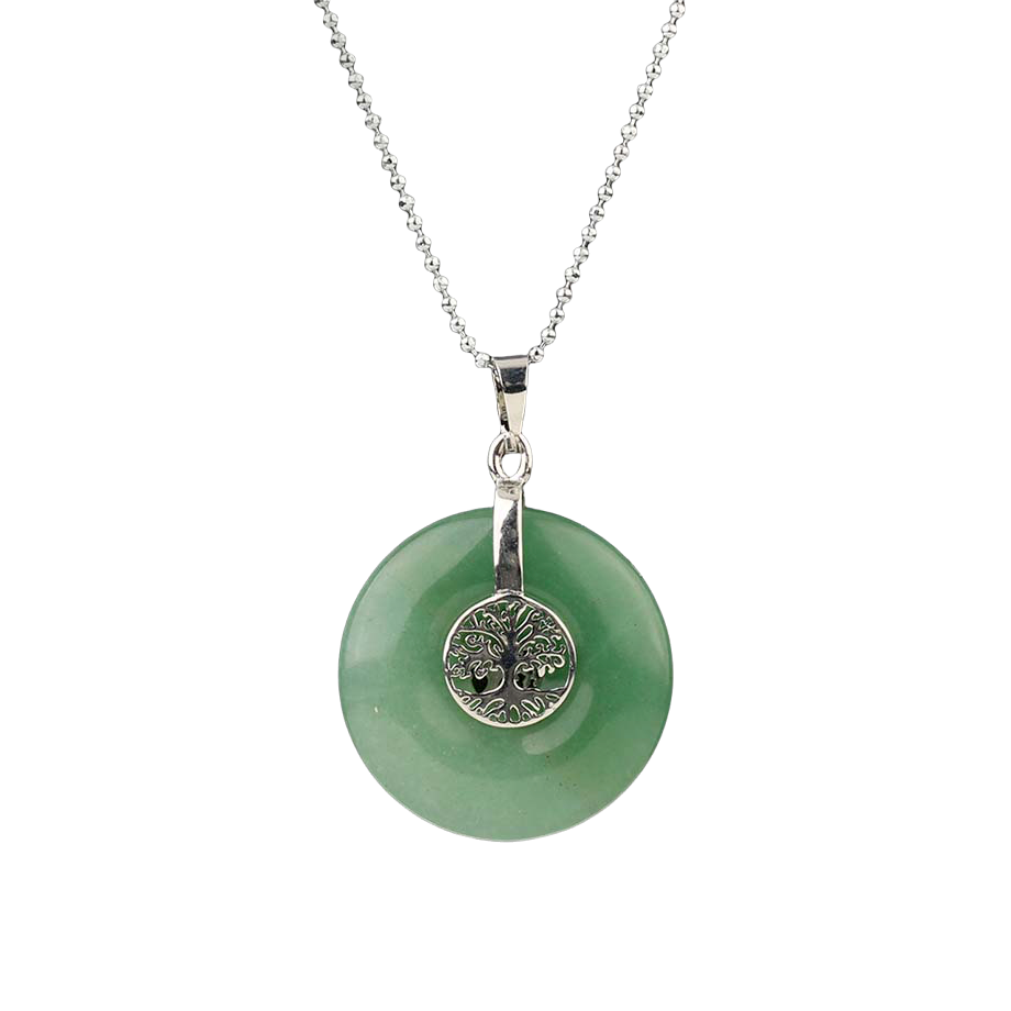 Chaîne et son Pendentif Reiki en Aventurine "Chance & Fortune" - Arbre de vie