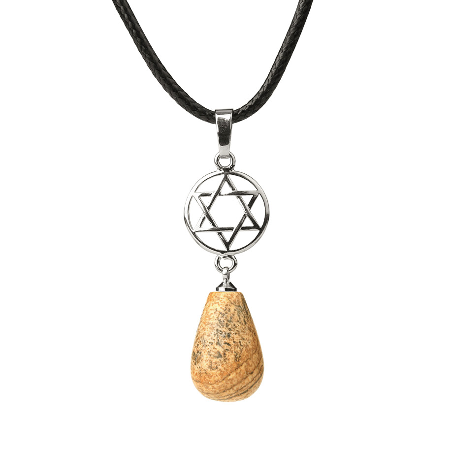 Cordon et son Pendentif Guérison en Jaspe "Épanouissement & Estime de soi" - Goutte Étoilé