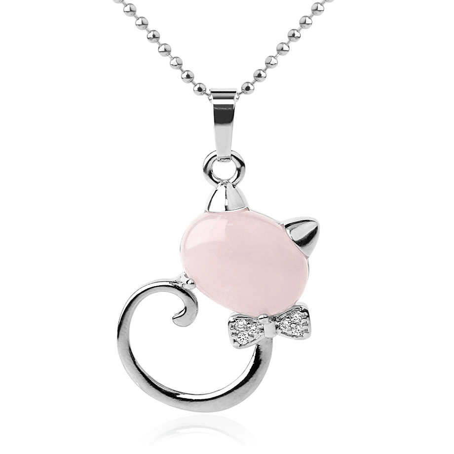 Chaîne et son Pendentif en Quartz rose "Amour & Confiance en soi" - Chat