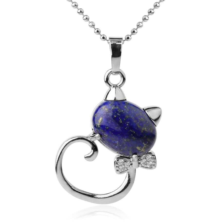 Chaîne et son Pendentif en Lapis-Lazuli "Santé & Harmonie" - Chat