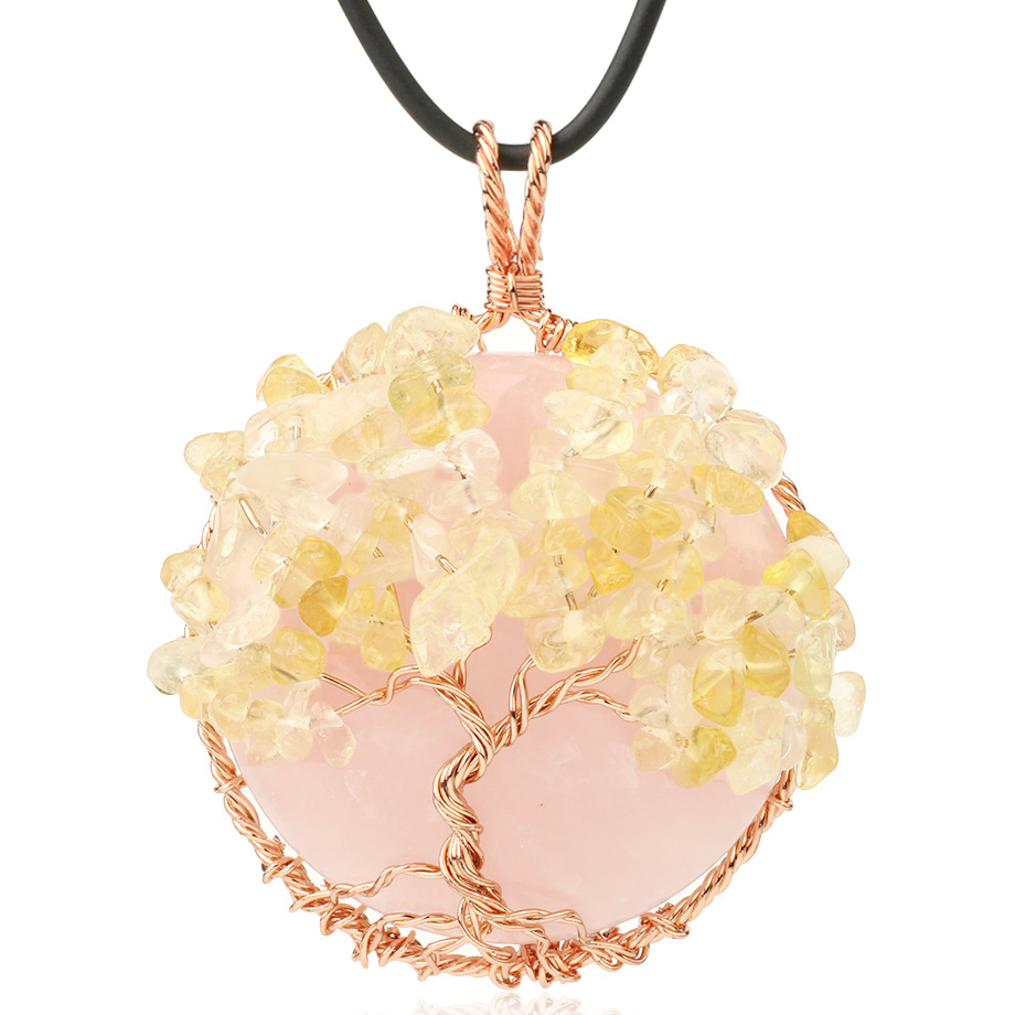 Cordon et son Pendentif Guérison en Quartz rose "Amour & Confiance en soi" - Arbre de vie