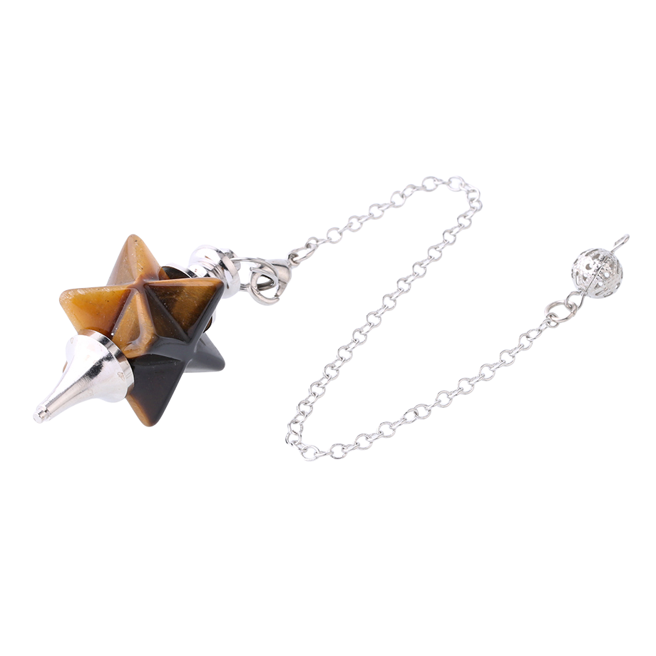 Pendule Reiki en Oeil de tigre "Courage & Audace" - Merkaba