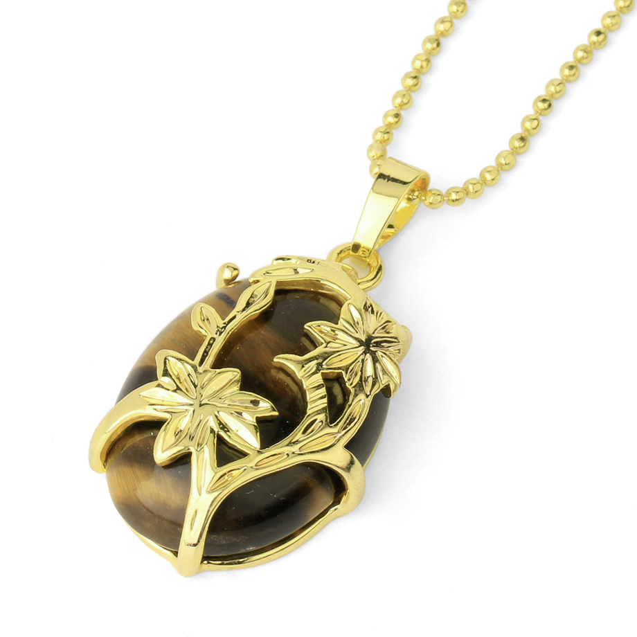 Chaîne et son Pendentif Reiki en Oeil de tigre "Courage & Audace" - Cabochon