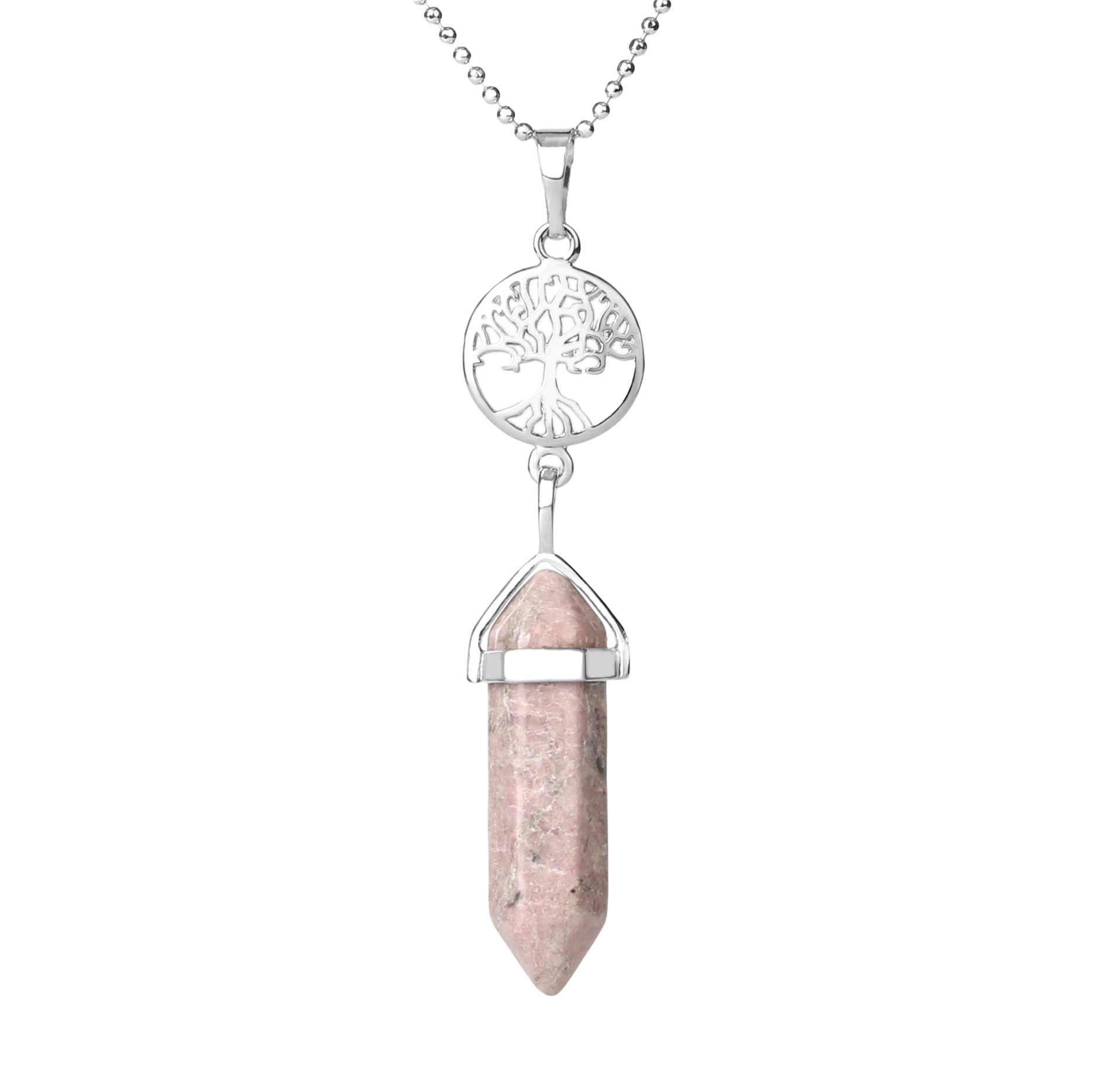 Chaîne et son Pendentif Guérison en Rhodonite "Amour & Bienveillance" - Prisme & Arbre de vie