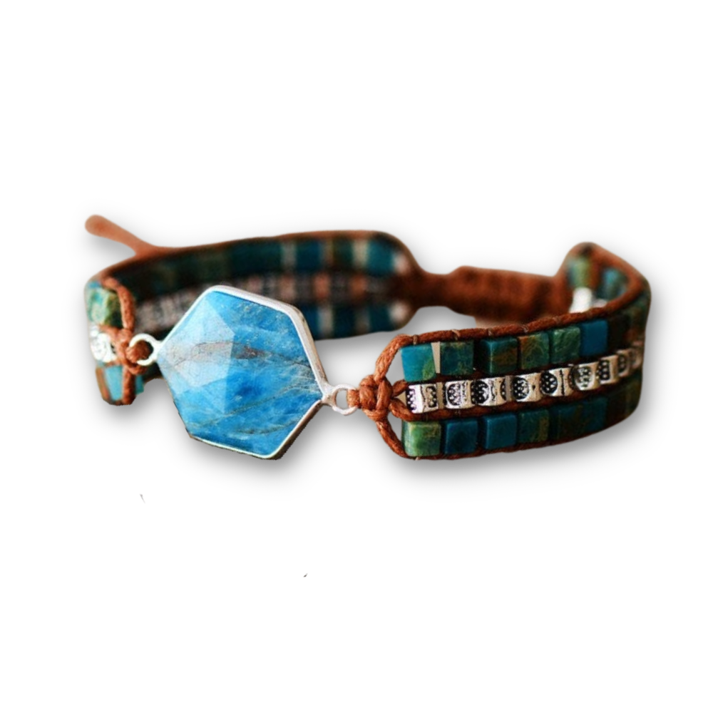 Bracelet Bohémien en Apatite bleue et Jaspe "Communication & Relaxation"