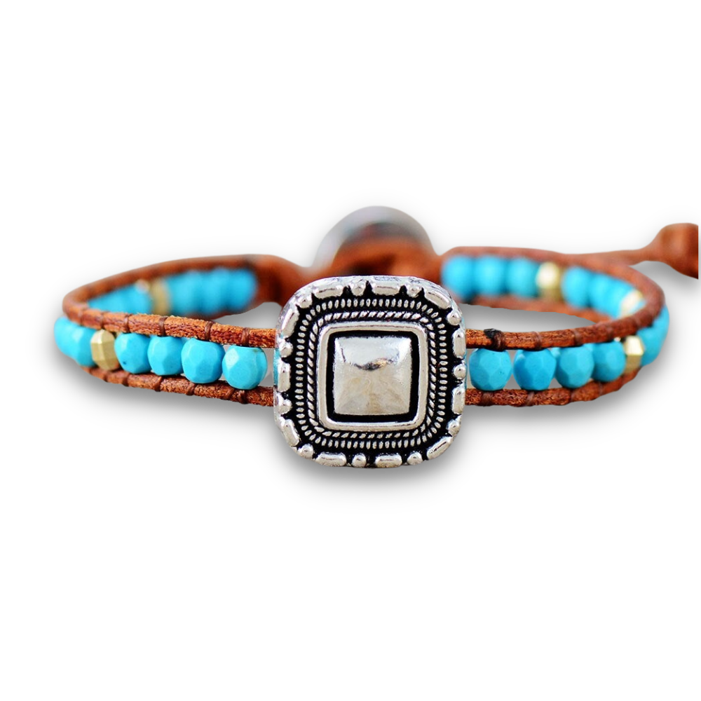 Bracelet Bohémien en Turquoise bleue "Sérénité & Bien être"