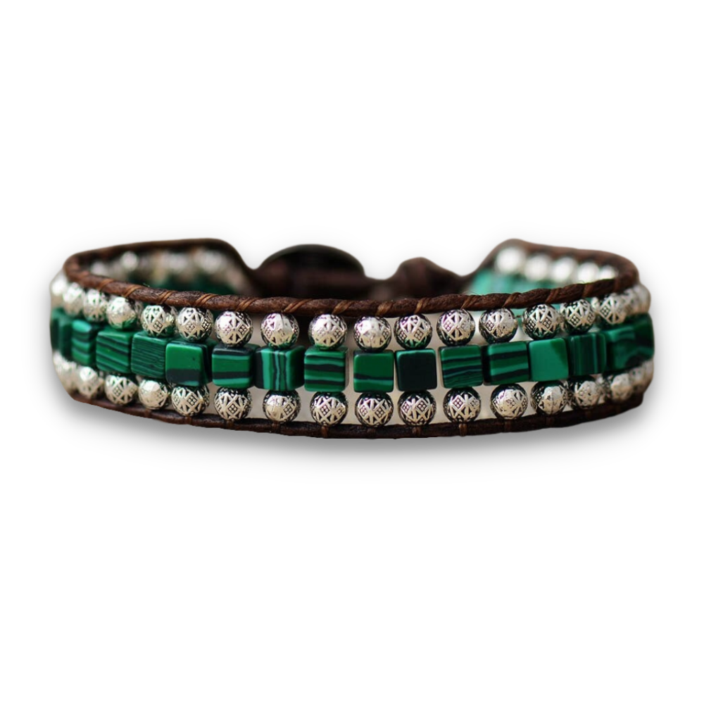 Bracelet Bohémien Tibétain en Malachite "Protection & Clairvoyance"