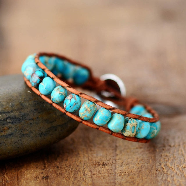 Bracelet Bohémien en Turquoise bleue "Sérénité & Bien être"