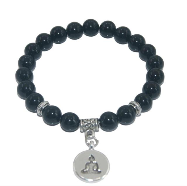 Bracelet Guérison en Agate noire "Persévérance & Protection" - Bouddha