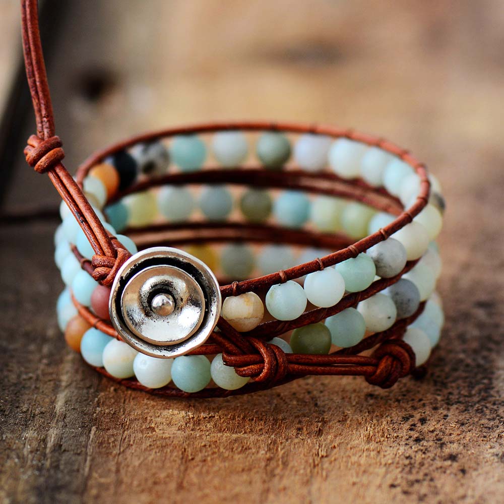 Bracelet Bohémien en Amazonite "Paix & Courage"