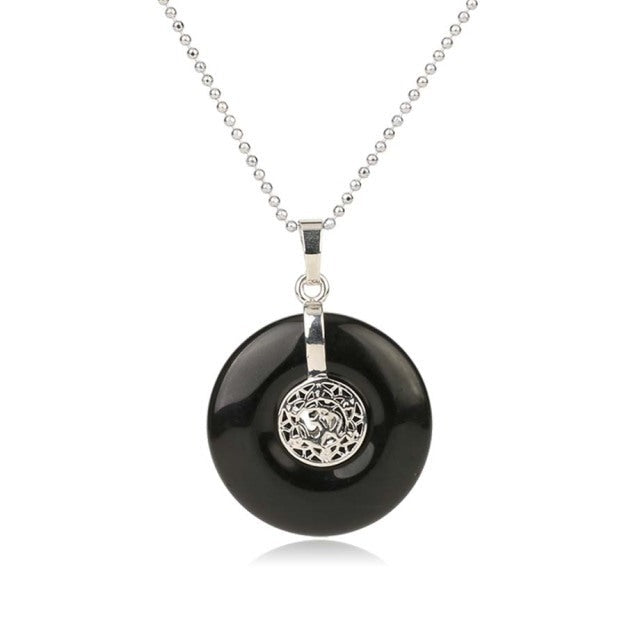 Chaîne et son Pendentif Yoga en Agate noire "Persévérance & Protection" - Om
