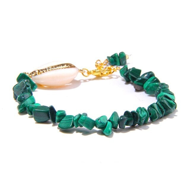 Bracelet en Malachite "Protection & Clairvoyance" - Coquillage