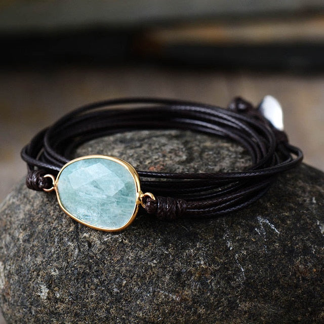 Bracelet Bohémien en Amazonite "Paix & Courage" - Cabochon