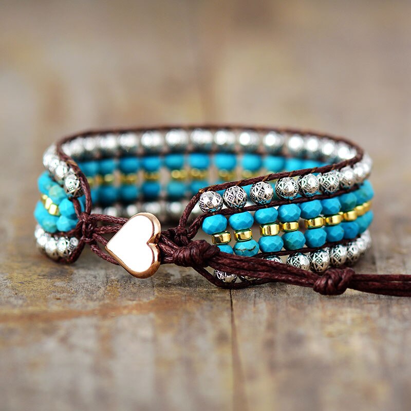Bracelet Bohémien Tibétain en Turquoise bleue "Sérénité & Bien être"