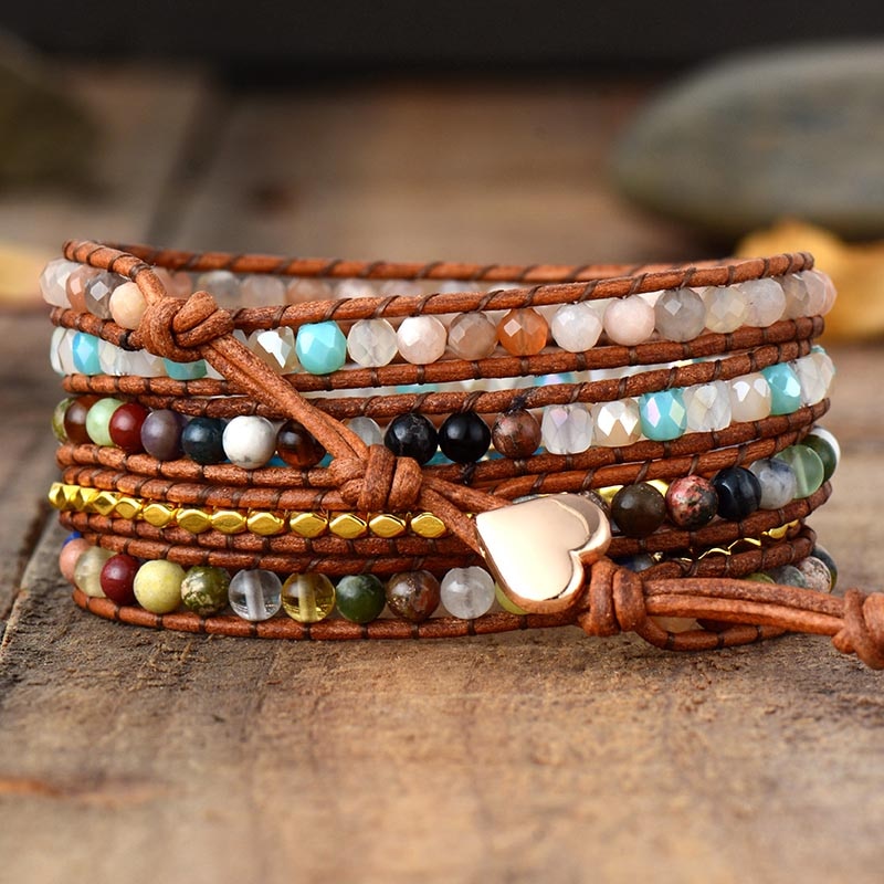 Bracelet Bohémien en Turquoise bleue et Jaspe "Sérénité & Bien être"