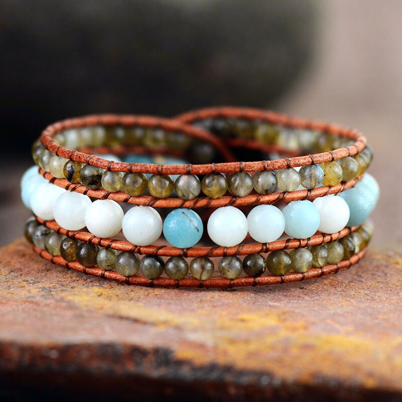 Bracelet Bohémien en Amazonite et Labradorite "Paix & Courage"