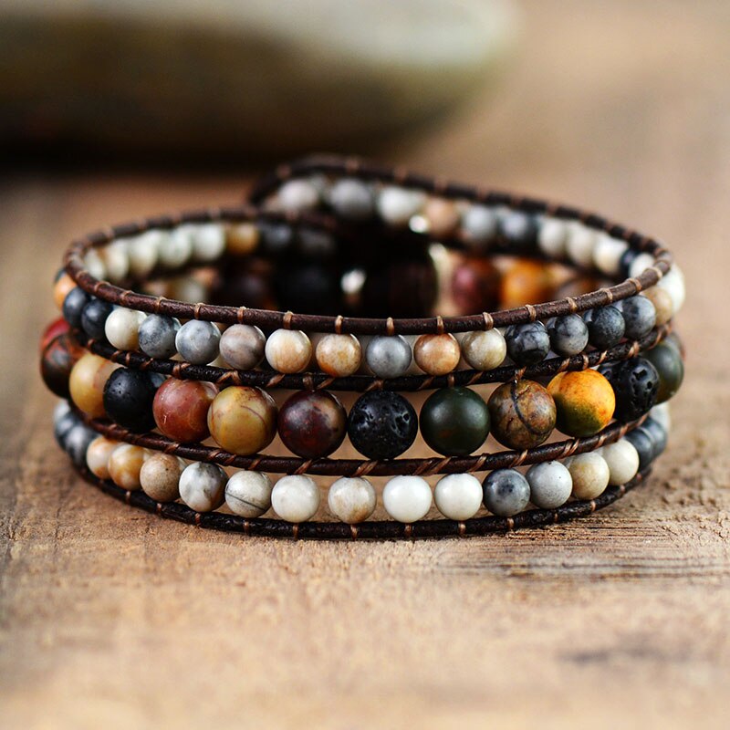 Bracelet Bohémien en Jaspe et Pierre de lave "Épanouissement & Estime de soi"