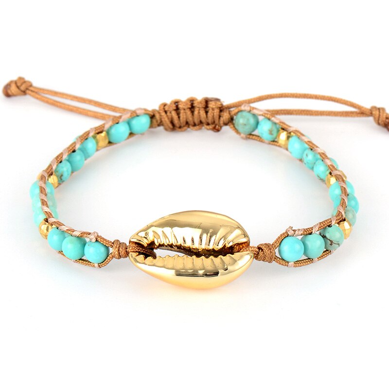 Bracelet Bohémien en Turquoise bleue "Sérénité & Bien être" - Coquillage