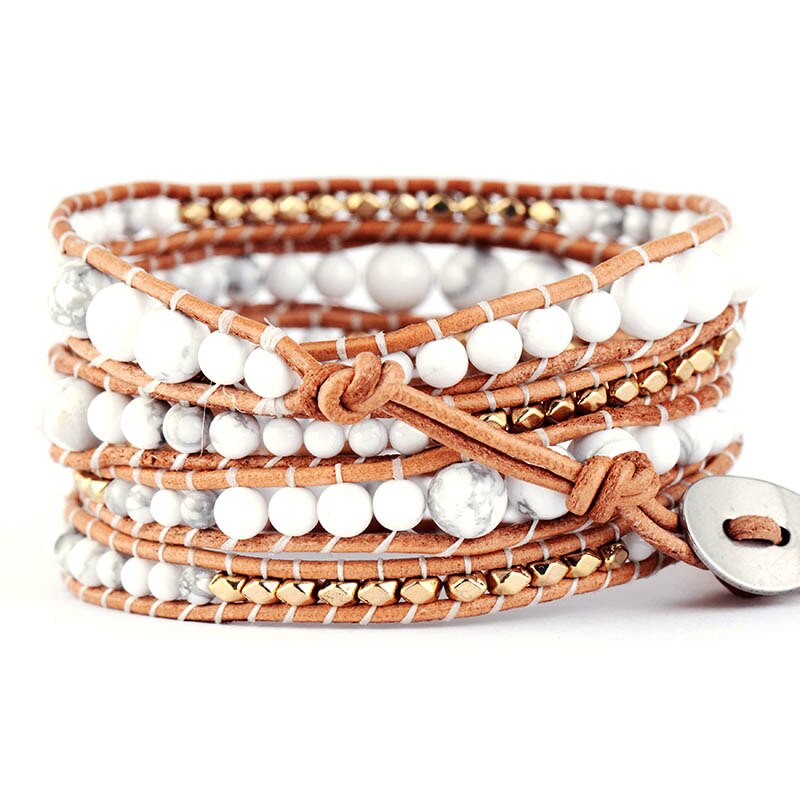 Bracelet Bohémien en Turquoise blanche "Sagesse & Conscience"