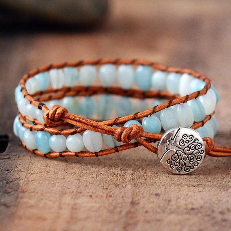 Bracelet Bohémien en Amazonite "Paix & Courage"